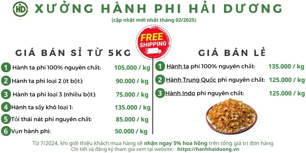 Bảng giá hành phi mới nhất 2025